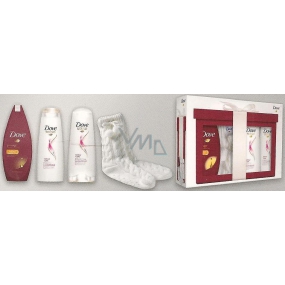 Dove Pro Age vyživujúce sprchový gél 250 ml + Colour Care šampón 250 ml + Colour Care kondicionér 250 ml + ponožky, kozmetická sada