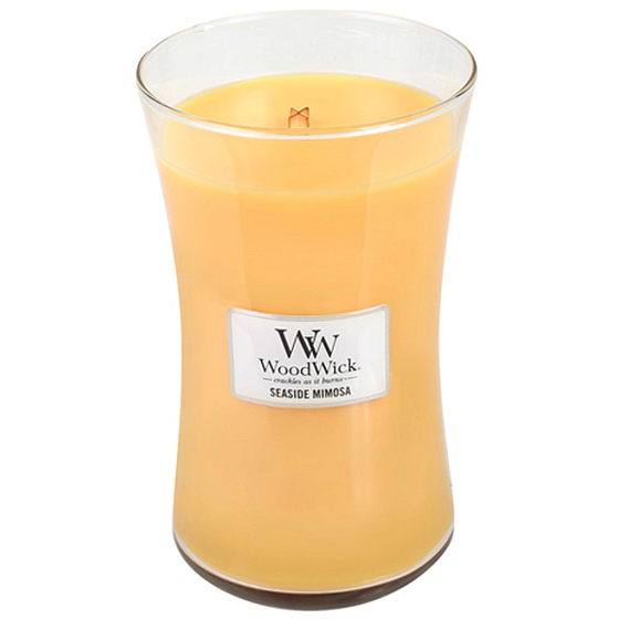 WoodWick Seaside Mimosa - Mimóza na pobreží vonná sviečka s dreveným knôtom a viečkom sklo veľká 609,5 g