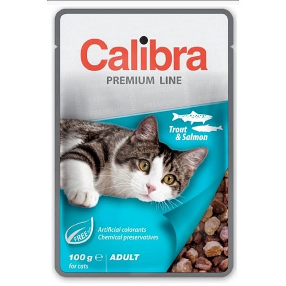 Calibra Premium Rybie mäso kúsky v delikátnej omáčke kompletné krmivo pre mačky kapsička 100 g