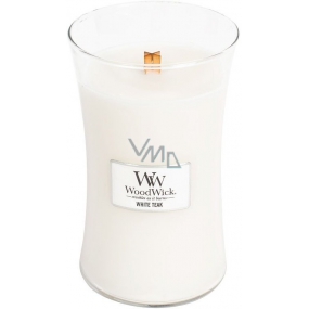 Woodwick White Teak - Biely teak vonná sviečka s dreveným knôtom a viečkom sklo veľká 609,5 g