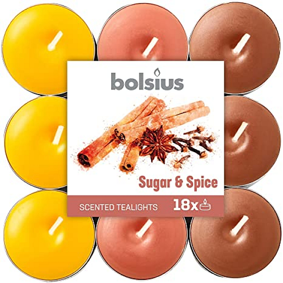 Bolsius Aromatic Sugar & Spice - Cukor a korenie vonné čajové sviečky 18 kusov, doba horenia 4 hodiny