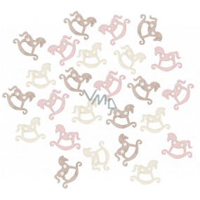 Drevené hojdacie kone biele, ružové a hnedé 2 cm 24 kusov