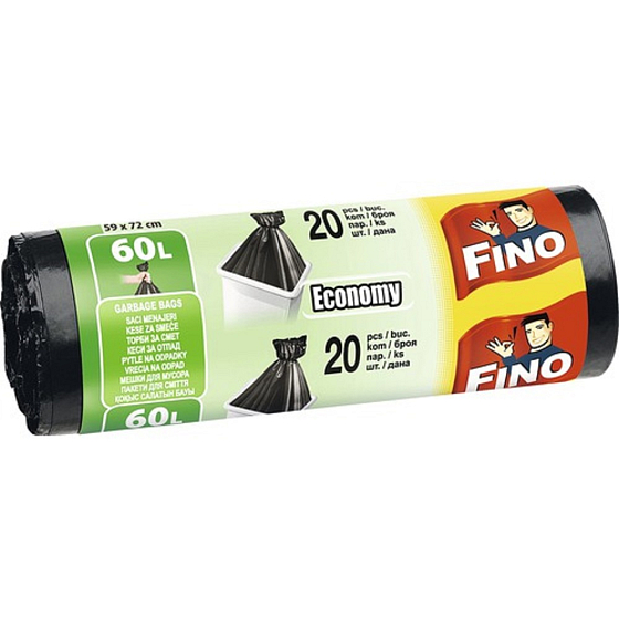 Vrecia na odpadky Fino Economy čierne, 13 µ, 60 litrov 59 x 72 cm, 20 kusov