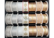 Nekupto Vianočná textilná stuha Biele zlaté vločky 25 mm x 2,5 m