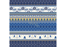 Präsenta Darčekový baliaci papier 70 x 200 cm Vianočná modrá, biela, zlaté stuhy, vianočné vzory