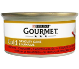 Gourmet Gold Savoury Cake hrubá paštéta s hovädzím mäsom a paradajkami v konzerve pre dospelé mačky 85 g