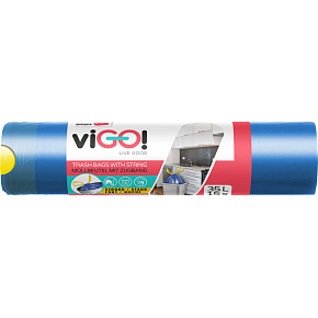 viGO pytle na odpad, zatahovacie, 12 µ, 50 × 60 cm, 35 l, 15 ks