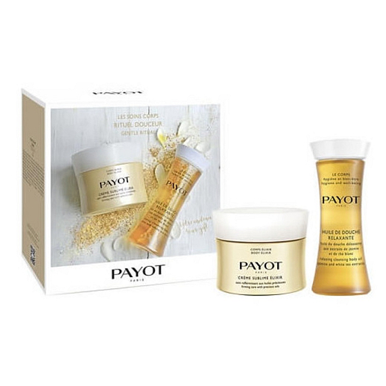 Payot Body Care Elixir Creme Sublime Elixir spevňujúca starostlivosť so vzácnymi olejmi 200 ml + Huile de Douche Rellaxante Relaxačný sprchový olej s výťažkami jazmínu a bieleho čaju 125 ml, kozmetická sada