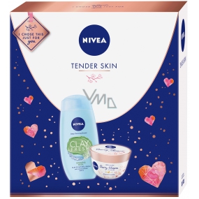 Nivea Tender Skin Zázvor & Bazalka sprchový gél s ílom pre ženy 250 ml + Cherry Blossom & Jojoba Oil telové suflé s olejom 200 ml, kozmetická sada