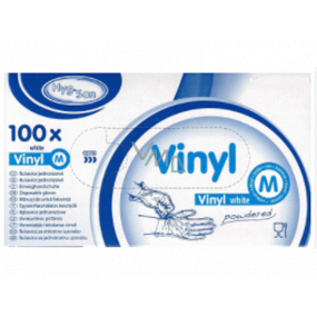 WIMEX Rukavice hygienické jednorázové vinylové púdrované biele, veľkosť M, box 100 kusov