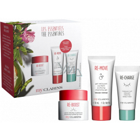 Clarins MyClarins Loyalty VP Re-Boost hydratačný krém 50 ml + Re-Move čistiaci gél 30 ml + Re-Charge relaxačný nočný maska 15 ml, kozmetická sada