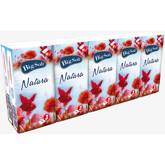 Big Soft Natura papierové vreckovky 3 vrstvové 10 x 10 kusov