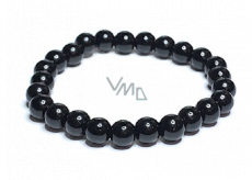 Obsidiánový náramok elastický prírodný kameň, guľôčka 8 mm / 16-17 cm, záchranný kameň