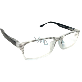 Berkeley Dioptrické okuliare na čítanie +2,0 plastové priehľadné, čierne pruhy 1 kus MC2248