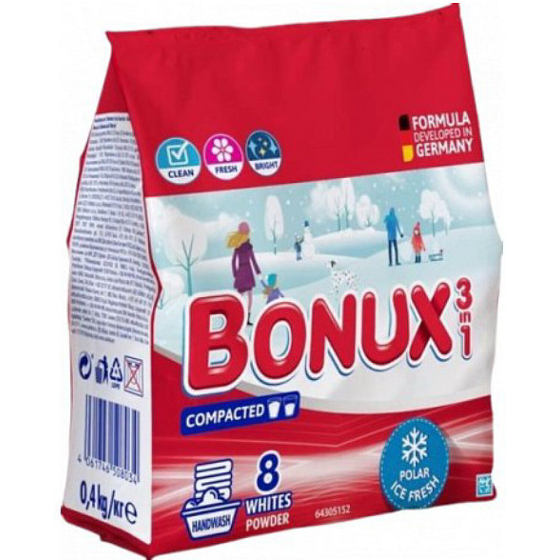 Bonux prací prášok White Polar Ice Fresh, 400 g, 8 dávok