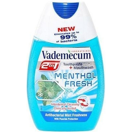 Vademecum Menthol Fresh 2v1 zubná pasta a ústna voda v jednom 75 ml