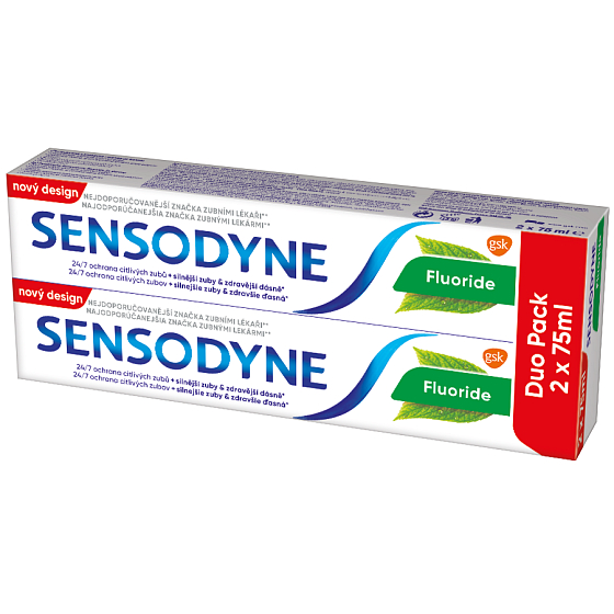 Sensodyne Fluoride s obsahom dusičnanu draselného zubná pasta znižuje citlivosť zubov a obnažených krčkov 2 x 75 ml, duopack