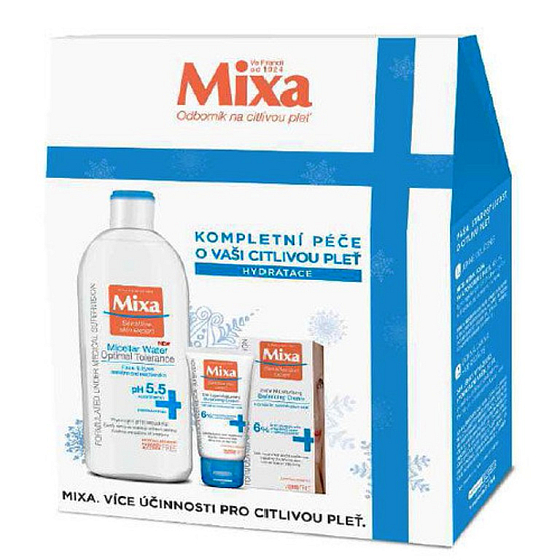 Mixa Hydratačná starostlivosť pre citlivú pleť ľahký vyvažujúce hydratačný krém 6% 50 ml + micelárna pleťová voda pre citlivú pleť 400 ml, kozmetická sada