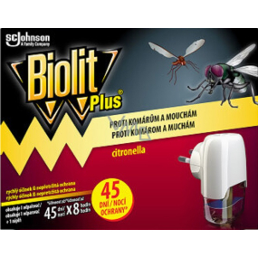 Biolit Plus Elektrický odparovač s vôňou citronely proti komárom a muchám 45 nocí stroj + náplň 31 ml