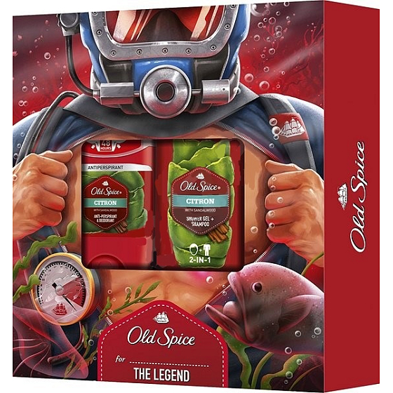 Old Spice Citron with Sandalwood antiperspirant dezodorant stick 50 ml + 2v1 sprchový gél a šampón 250 ml, kozmetická sada