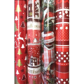 Zowie Darčekový baliaci papier 70 x 500 cm Vianočný červený bielej a zlatej stromčeky a jeleň