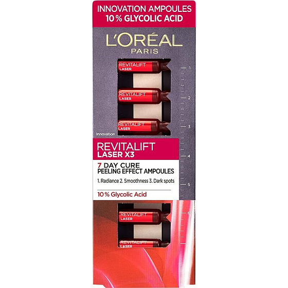 Loreal Paris Revitalift Laser X3 vyhladzujúce pleťové sérum s kyselinou glykolovou v ampulkách 7 x 1 ml