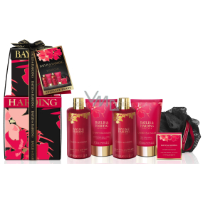 Baylis & Harding Cherry blossom sprchový gél 100 ml + sprchový krém 100 ml + telové mlieko 50 ml + krém na ruky 50 ml + kryštály do kúpeľa 25 g + telová hubka, kozmetická sada pre ženy