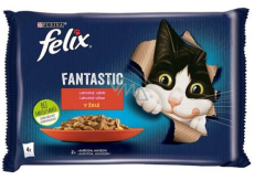 Felix Fantastic Multipack hovädzie a kuracie mäso v želé, kompletné krmivo pre dospelé mačky 4 x 85 g