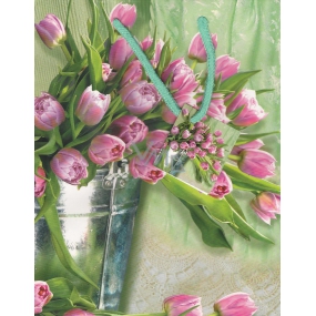 Nekupto Darčeková papierová taška 23 x 18 x 10 cm Ružové tulipány 1 kus 1123 50 ÚFM