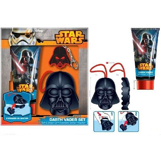 Disney Star Wars Darth Vader sprchový gél 150 ml + kúpeľová huba + prívesok na kľúče, kozmetická sada