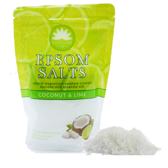 Elysium Spa Kokos a limetka relaxačná soľ do kúpeľa s prírodným magnéziom a esenciálnymi olejmi 450 g