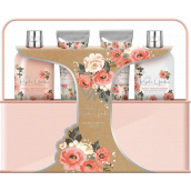 Baylis & Harding Royal Garden prací gél 300 ml + telové mlieko a mlieko na ruky 300 ml + sprchový gél 125 ml + sprchový krém 125 ml + plechová nádoba, kozmetická sada pre ženy