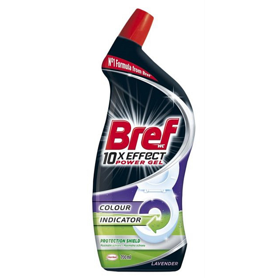 Bref 10x Effect Power Gel Protection Shield Levanduľový tekutý čistiaci prostriedok na toaletu s indikátorom farby 700 ml