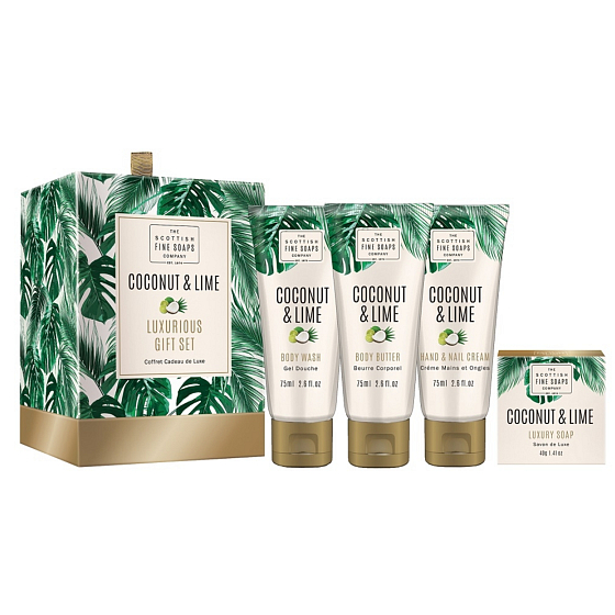 Scottish Fine Soaps Kokos a Limetka sprchový gél 75 ml + telové maslo 75 ml + krém na ruky a nechty 75 ml + mydlo 40 g, kozmetická sada