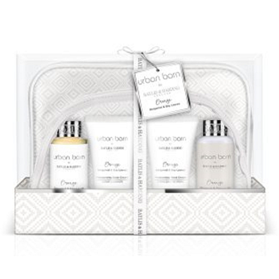 Baylis & Harding Pomaranč, Bergamot a Bobkové listy čistiaci umývací gél 100 ml + umývací krém 100 ml + telový krém 50 ml + krém na ruky 50 ml + toaletná taška 2 kusy, kozmetická sada