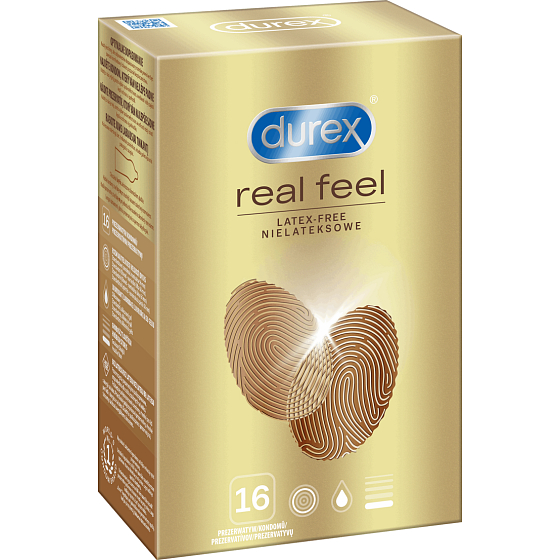Durex Real Feel nelatexový kondóm pre prirodzený pocit kože na kožu, nominálna šírka: 56 mm 16 kusov