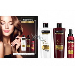 TRESemmé Keratín Smooth šampón s keratínom pre suché a poškodené vlasy 400 ml + kondicionér s keratínom pre suché a poškodené vlasy 400 ml + sprej na ochrana pred teplom 125 ml, kozmetická sada