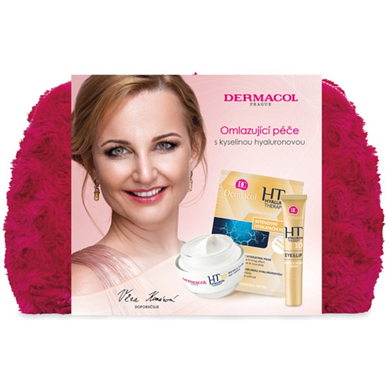 Dermacol Hyaluron Therapy 3D remodelačný denný krém 50 ml + remodelačný krém na oči a pery 15 ml + intenzívna hydratačná a remodelačná maska 2 x 8 g + kozmetická taška, kozmetická sada pre ženy