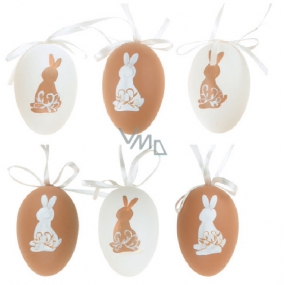Vajíčka plastové na zavesenie béžovo-biele 6 cm v sáčku 6 kusov