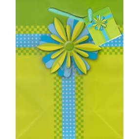 Nekupto Darčeková papierová taška 23 x 18 x 10 cm Zelená s kvetinou 1006 50 KAM