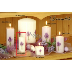 Lima Kvetina Levanduľa vonná sviečka svetlo fialová s obtiskom levandule valec 40 x 90 mm 1 kus