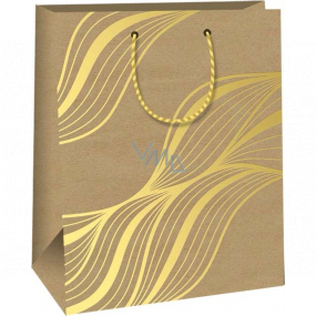 Ditipo Papierová darčeková taška 26,4 x 32,7 x 13,6 cm Kraft - prírodná, zlaté linky