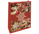 Nekupto Darčeková papierová taška 32,5 x 26 x 13 cm Vianočný perník červená