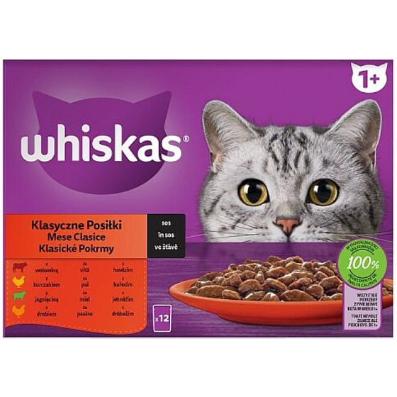 Whiskas Classic jedlá v šťave hovädzie, kuracie, jahňacie, hydinové vrecká 12 x 85 g