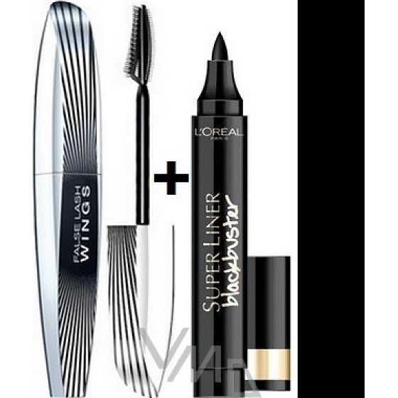 Loreal Paris False Lash Wings riasenka čierna 7 ml + očné linky Super Liner 4,5 ml, kozmetická sada