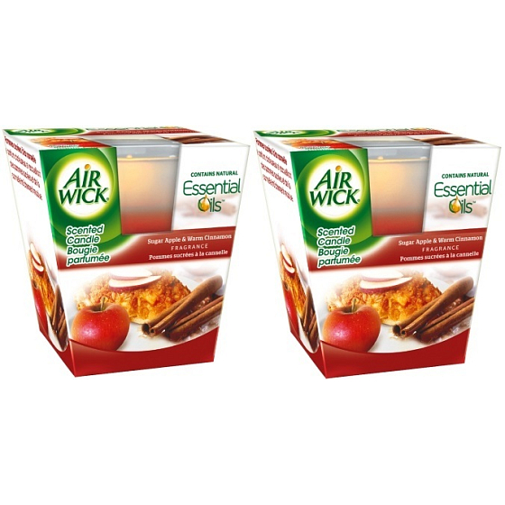 Air Wick Essential Oils Infusion Červené jablko & Varené víno vonná sviečka v skle 2 x 105 g