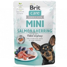 Brit Care Mini Salmon & Herring Fillets In Gravy kompletné superprémiové krmivo pre kastrované dospelých psov mini plemien kapsička 85 g