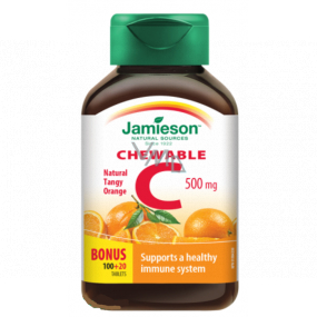 Jamieson Vitamín C Pomaranč tablety na cmúľanie, 500 mg doplnok stravy s prírodným sladidlom 120 tabliet
