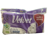 Velvet Relaxing Lavender jemný biely toaletný papier s kvetinovou potlačou 150 ks 3-vrstvový 8 ks