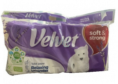 Velvet Relaxing Lavender jemný biely toaletný papier s kvetinovou potlačou 150 ks 3-vrstvový 8 ks